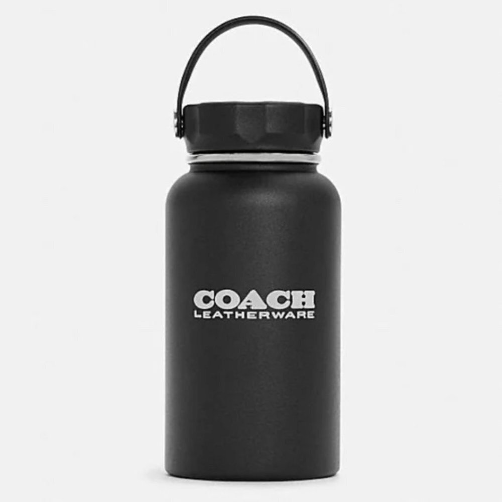 NEW Coach Leatherwear Water Bottle With Coach Badge Black